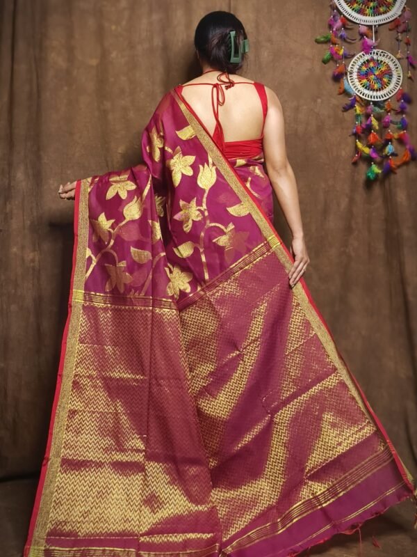 Rich Maroon Soft Kotha Buti Handloom Sari With Blouse Piece