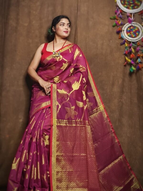 Rich Maroon Soft Kotha Buti Handloom Sari With Blouse Piece