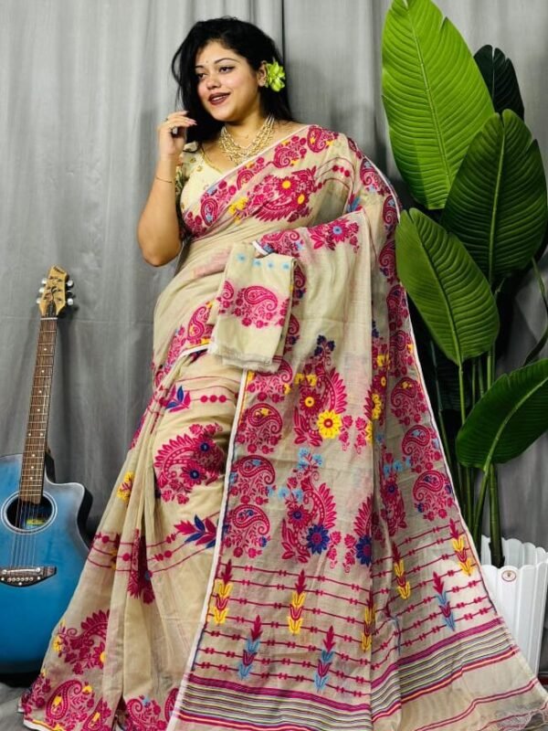 Vanilla Soft Ful Bahar Jamdani Saree