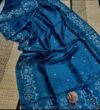 Venice Blue Pure Tussar By Tussar Handloom Sari With Blouse Piece