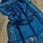 Venice Blue Pure Tussar By Tussar Handloom Sari With Blouse Piece