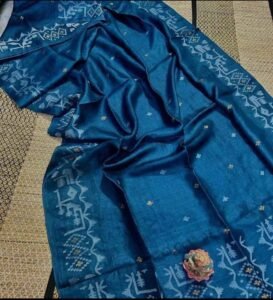 Venice Blue Pure Tussar By Tussar Handloom Sari With Blouse Piece