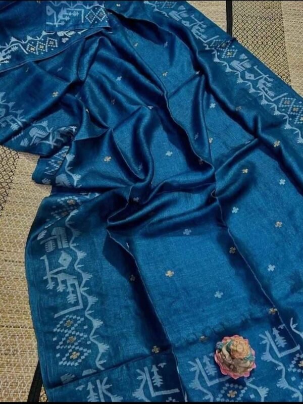 Venice Blue Pure Tussar By Tussar Handloom Sari With Blouse Piece