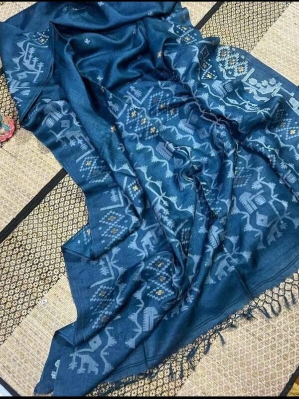 Venice Blue Pure Tussar By Tussar Handloom Sari With Blouse Piece