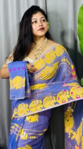 Warm Blue Soft Ful Bahar Jamdani Saree