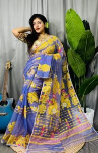 Warm Blue Soft Ful Bahar Jamdani Saree