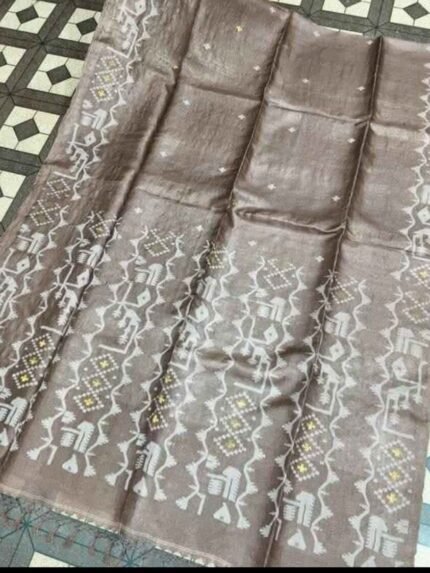 Warm Grey Pure Tussar By Tussar Handloom Sari With Blouse Piece