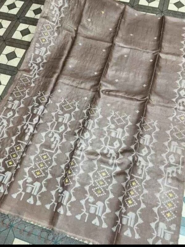 Warm Grey Pure Tussar By Tussar Handloom Sari With Blouse Piece