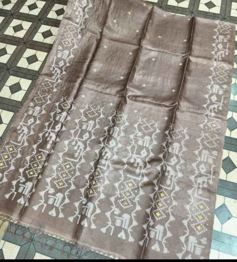 Warm Grey Pure Tussar By Tussar Handloom Sari With Blouse Piece