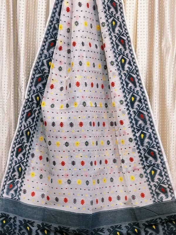 White Soft Buti Korat Jamdani Saree With Blouse Piece