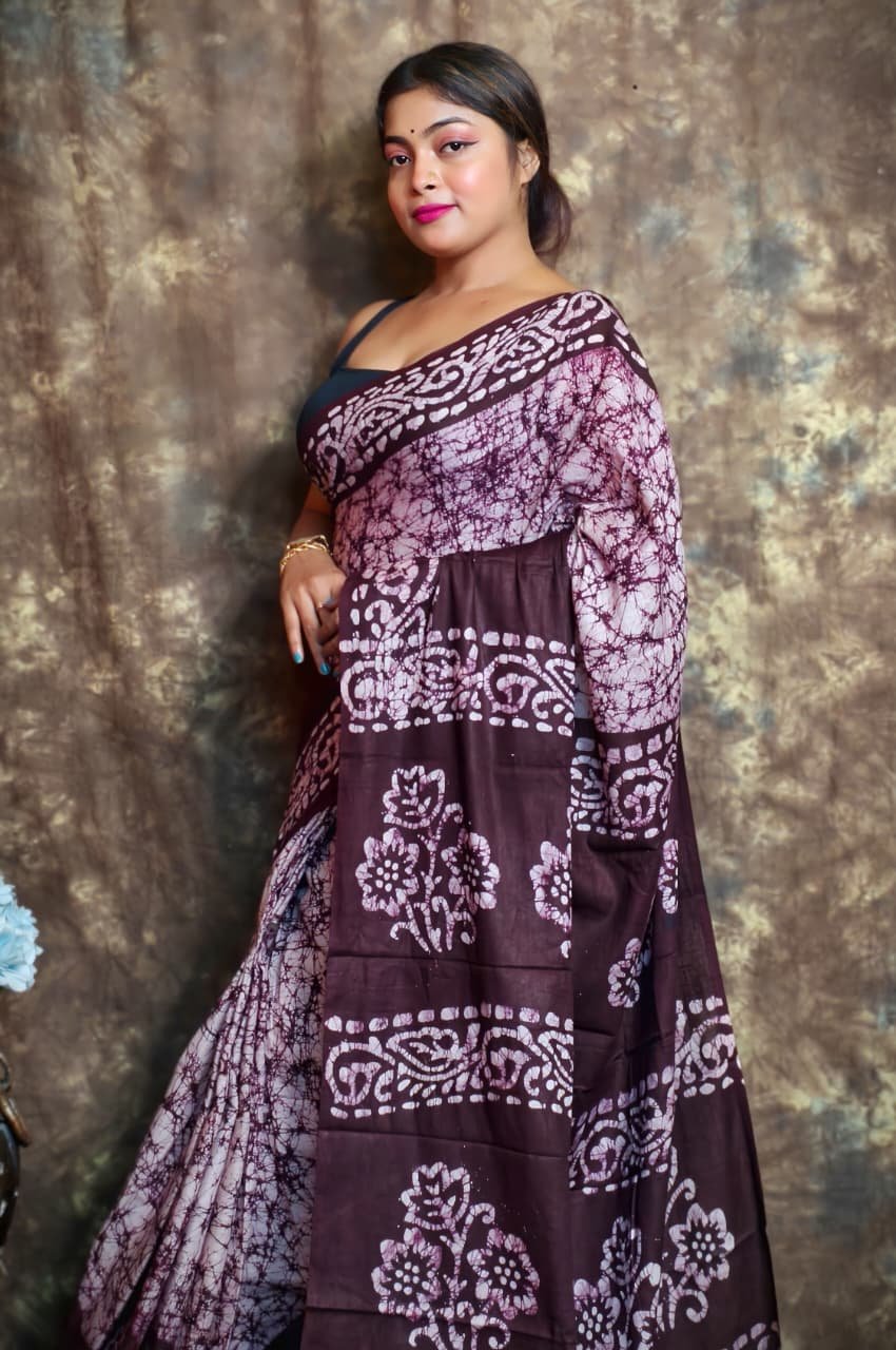 White Soft Mom Batik Saree 2 White Soft Mom Batik Saree