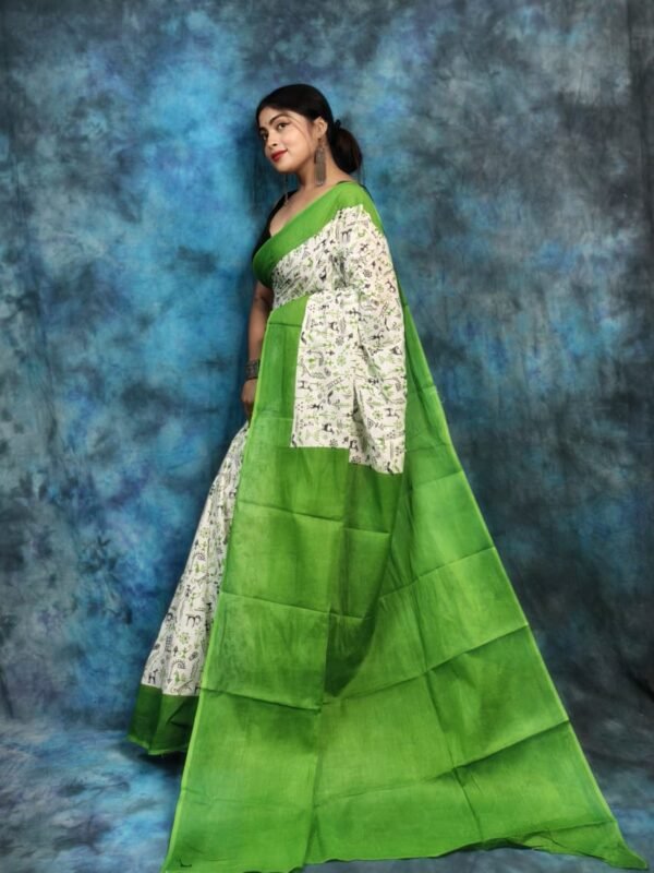 White Green Soft Madhu Moni Molmol Saree