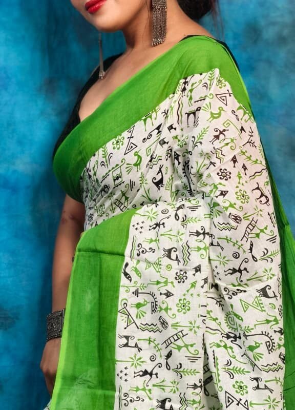 White Green Soft Madhu Moni Molmol Saree