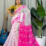 White Pink Soft Dhakai Jamdani Saree