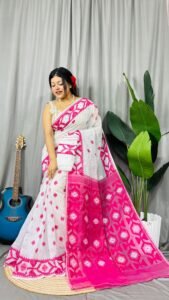 White Pink Soft Dhakai Jamdani Saree