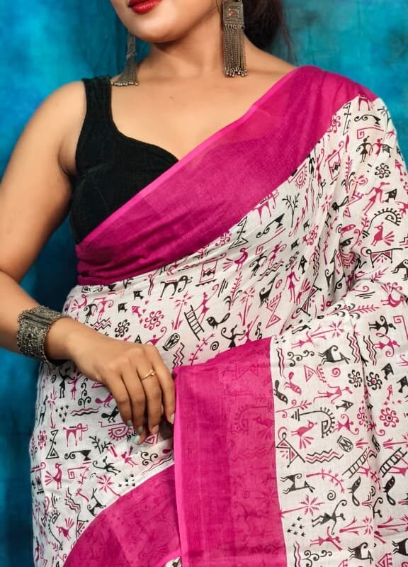 White Pink Soft Madhu Moni Molmol Saree