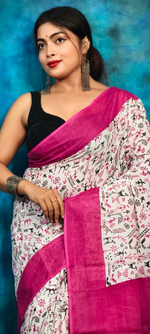 White Pink Soft Madhu Moni Molmol Saree 2 White Pink Soft Madhu Moni Molmol Saree