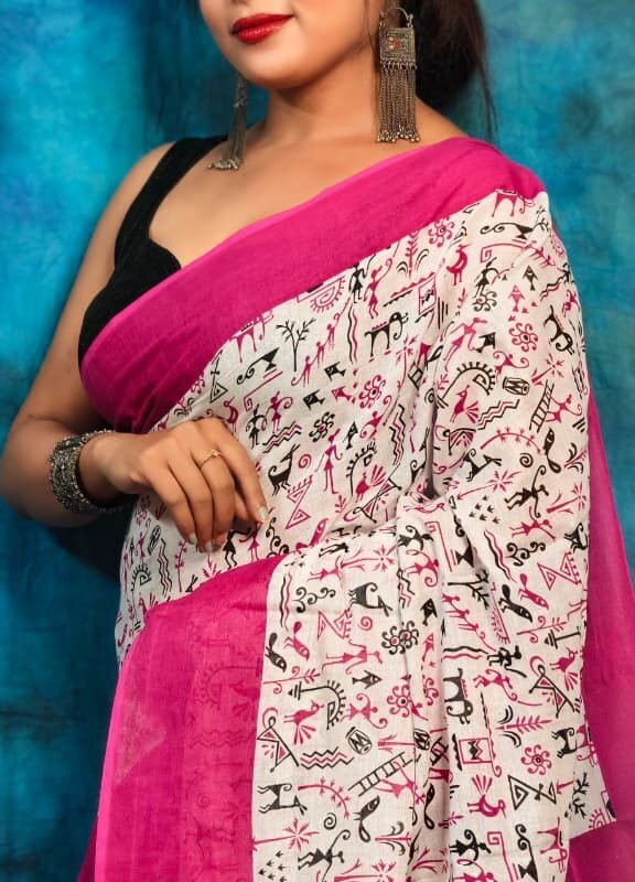 White Pink Soft Madhu Moni Molmol Saree