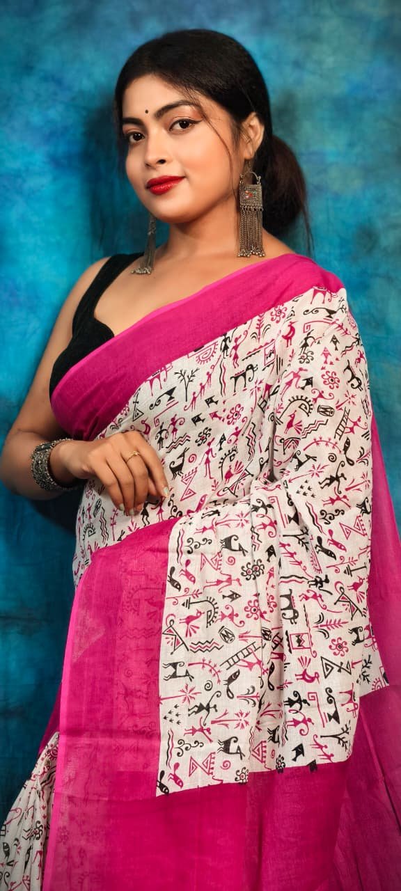 White Pink Soft Madhu Moni Molmol Saree 1 White Pink Soft Madhu Moni Molmol Saree