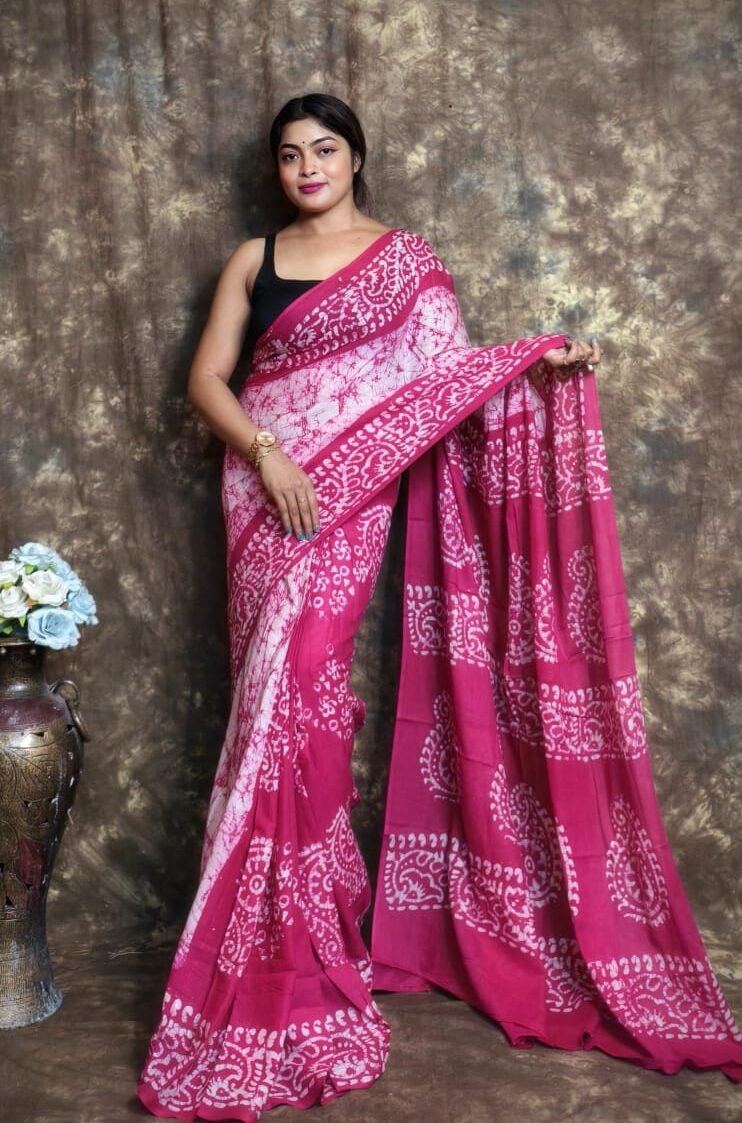 White Soft Mom Batik Saree 1 White Soft Mom Batik Saree