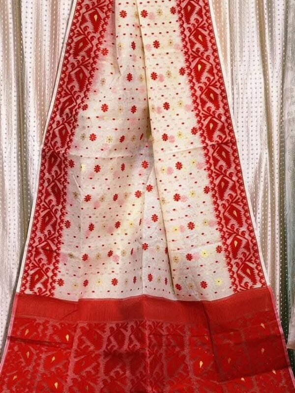White Soft Buti Korat Jamdani Saree With Blouse Piece