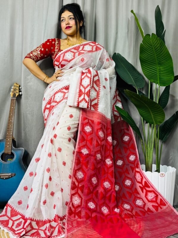 White Soft Dhakai Jamdani Saree