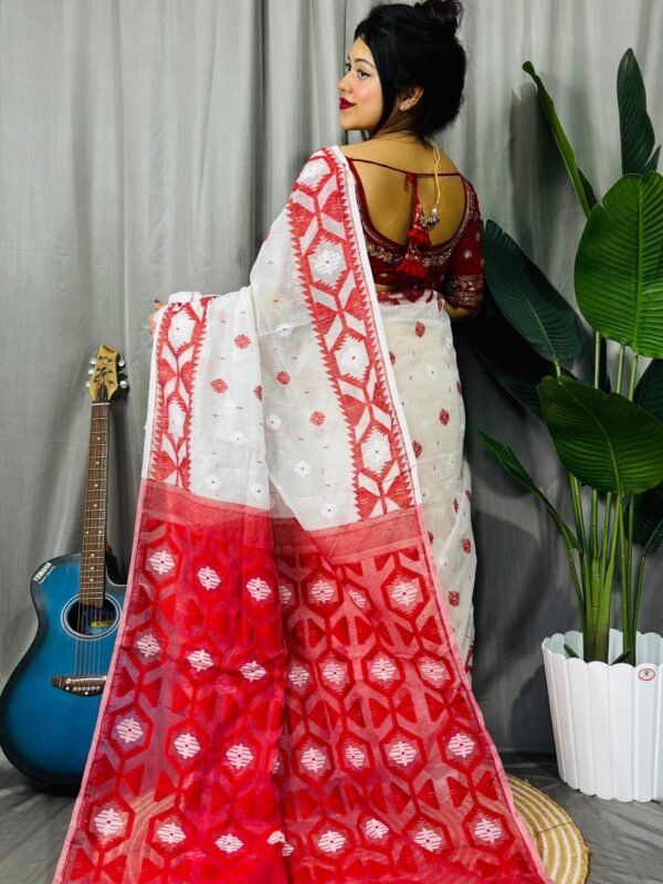 White Soft Dhakai Jamdani Saree