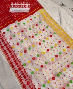 White Soft Ganga Jamuna Jamdani Sari With Blouse Piece