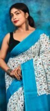 White Sky Blue Soft Madhu Moni Molmol Saree