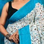 White Sky Blue Soft Madhu Moni Molmol Saree