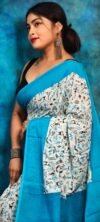 White Sky Blue Soft Madhu Moni Molmol Saree