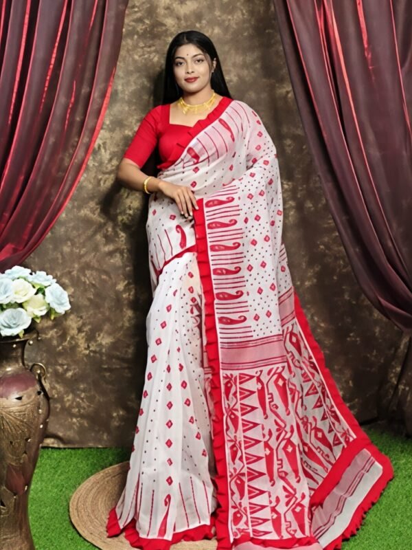 White Soft Dhaki Jamdani Saree