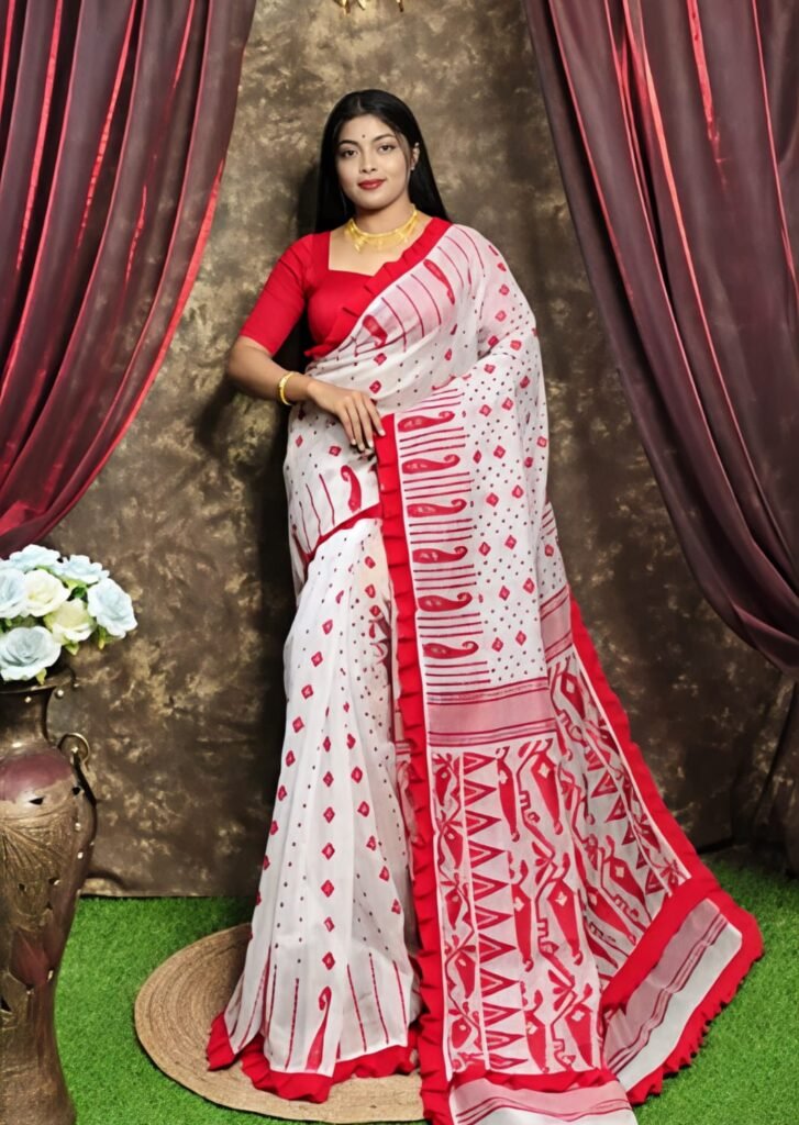 White Soft Dhaki Jamdani Saree