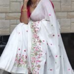 White Soft Embroidery Work Cotton Saree