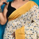 White Yellow Soft Madhu Moni Molmol Saree