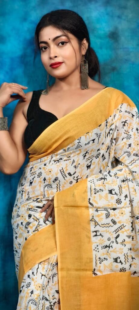 White Yellow Soft Madhu Moni Molmol Saree