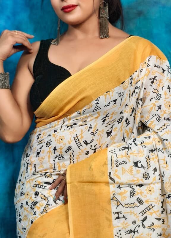 White Yellow Soft Madhu Moni Molmol Saree