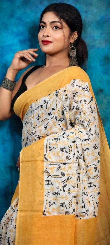 White Yellow Soft Madhu Moni Molmol Saree