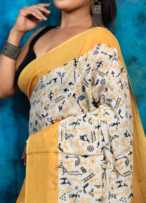 White Yellow Soft Madhu Moni Molmol Saree