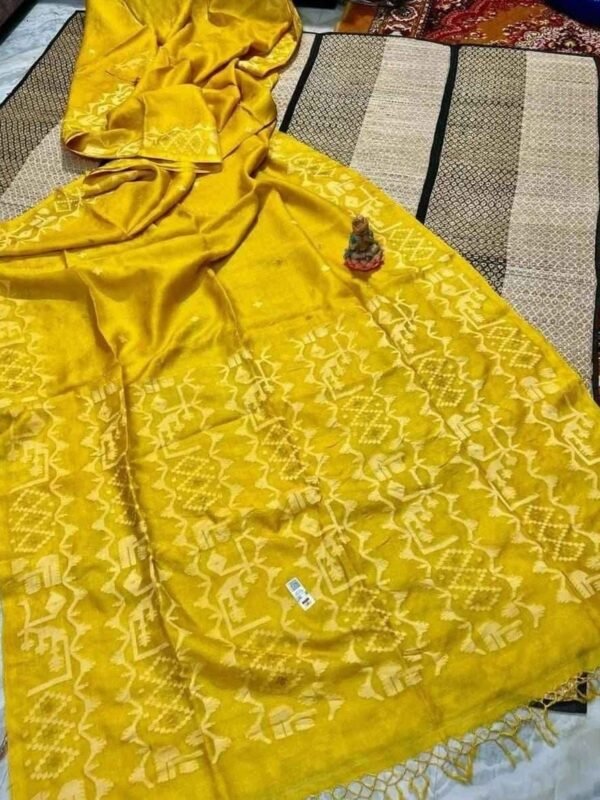 Yellow Pure Tussar By Tussar Handloom Sari With Blouse Piece