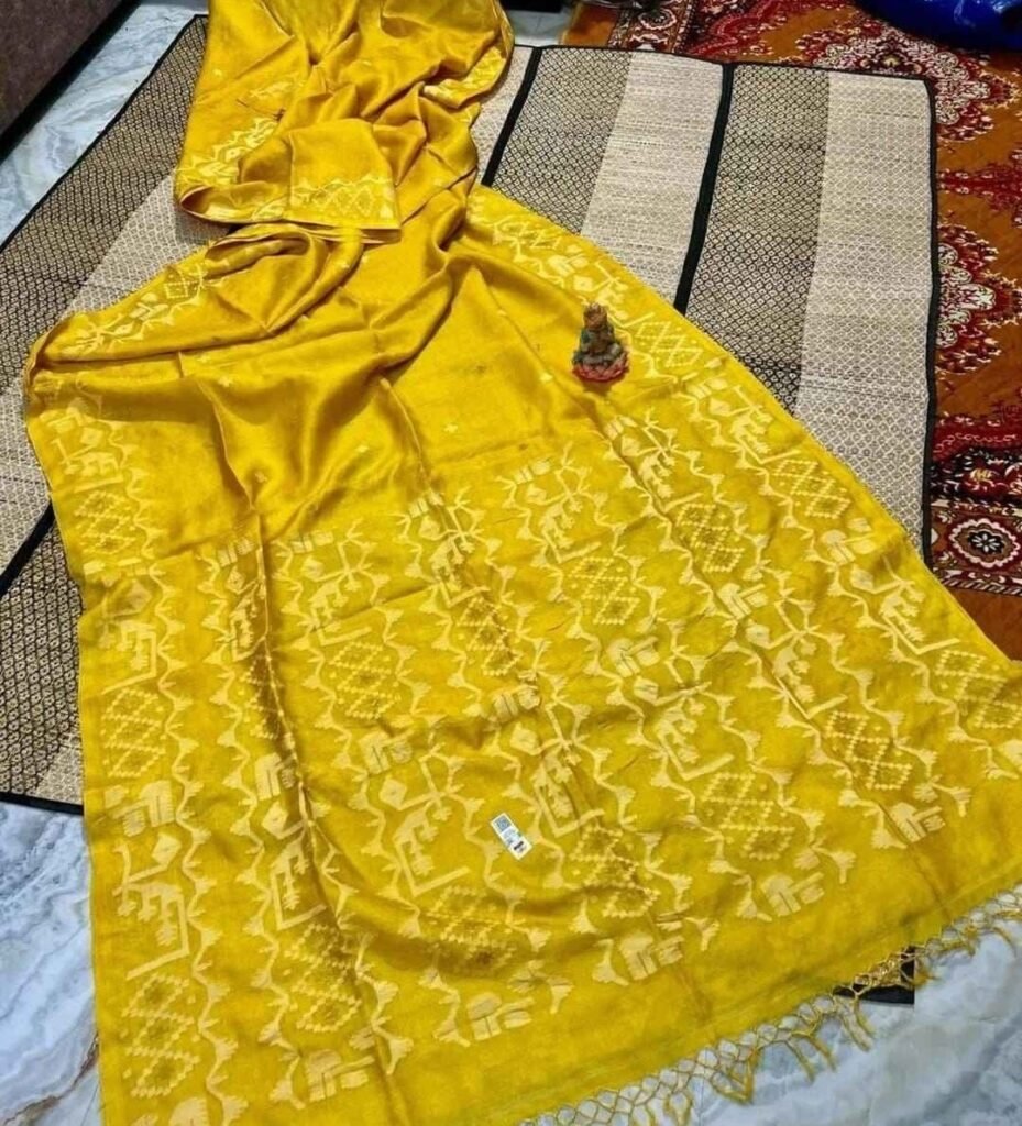 Yellow Pure Tussar By Tussar Handloom Sari With Blouse Piece
