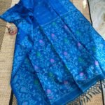 Blue Pure Tussar By Gachi Tussar Handloom Jamdani Sari With Blouse Piece