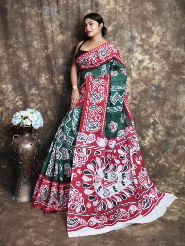 Bottle Green Soft Mulmul Cotton Saree