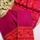 Bright Maroon Soft Body Plain Jamdani Sari With Blouse Piece