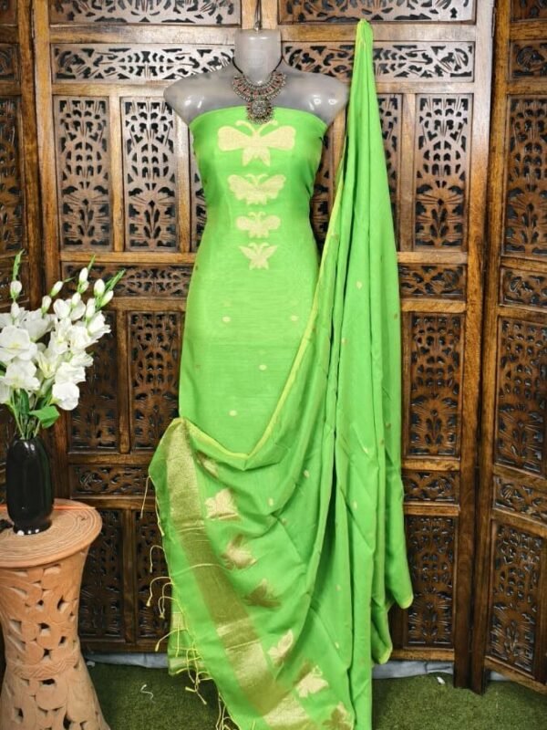 Butterfly-Gold Light Green Unstitched 2 Piece Jamdani Suit Set
