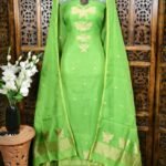 Butterfly-Gold Light Green Unstitched 2 Piece Jamdani Suit Set