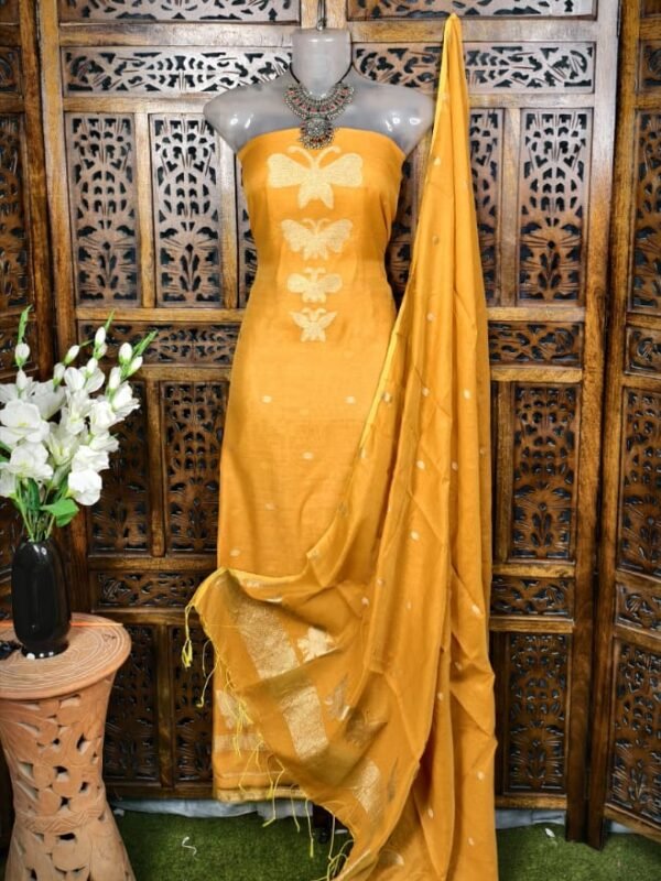 Butterfly-Gold Light Orange Unstitched 2 Piece Jamdani Suit Set