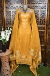 Butterfly-Gold Light Orange Unstitched 2 Piece Jamdani Suit Set