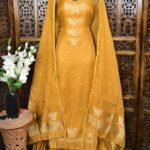 Butterfly-Gold Light Orange Unstitched 2 Piece Jamdani Suit Set