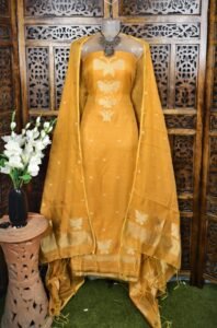 Butterfly-Gold Light Orange Unstitched 2 Piece Jamdani Suit Set